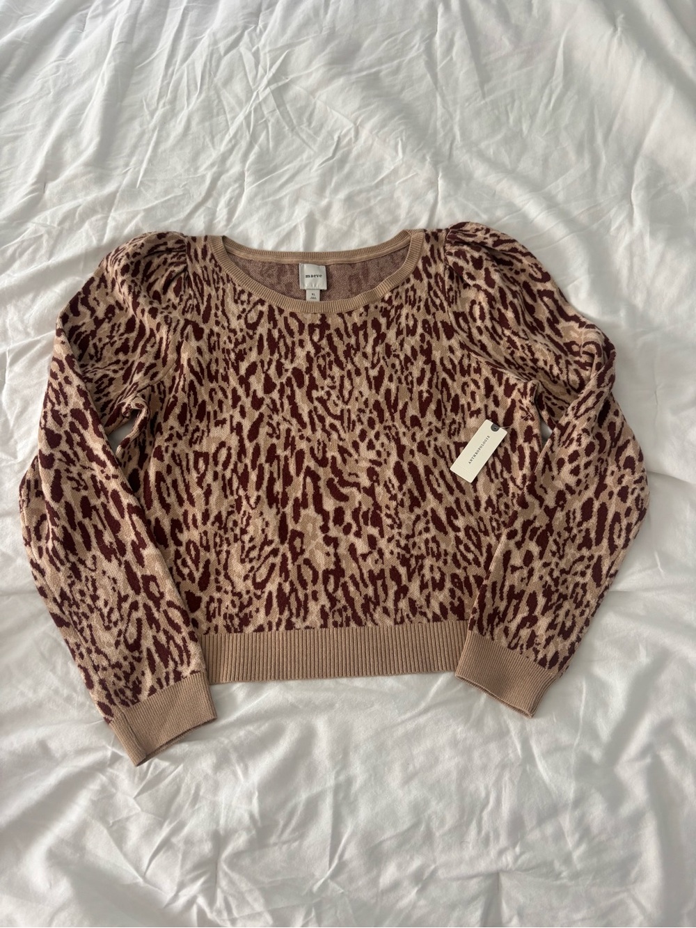 Maeve Leopard-Print Crewneck Sweater in Brown & Cream